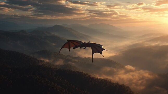 Flying Dragon Above the Clouds Cinematic Fantasy Scene