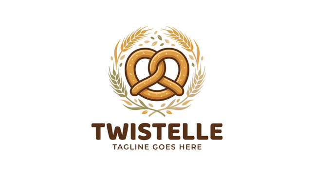 pretzel knot inside laurel wreath for bakery snack food gourmet artisan branding Logo Design