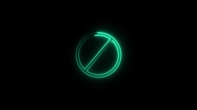 Neon glowing line ban icon animation stop wrong problem attention,Symbol icon glowing neon line ban icon animation.