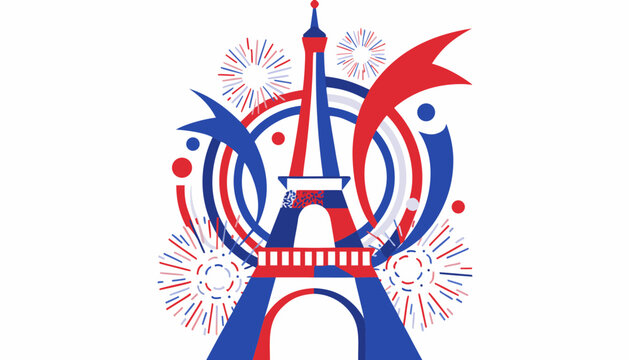 French Revolution Bastille Day Fireworks Eiffel Tower Flat Vector Design