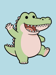 Fototapeta premium Cute cartoon crocodile waving and walking happily