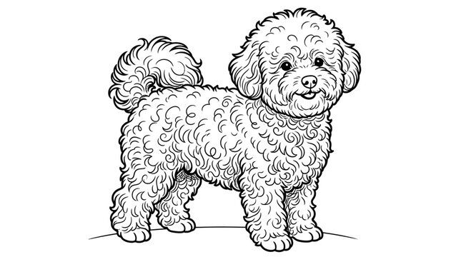 Cute Bichon Frise dog, outline drawing, simple illustration, white background