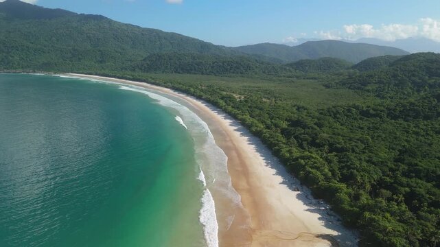 Aerial view of the beach of Lopes Mendes on the island of Ilha Grande in Brazil