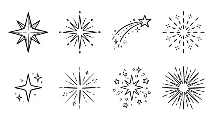Obraz premium vector outline doodle stars and sparkles set with starburst and shooting star designs