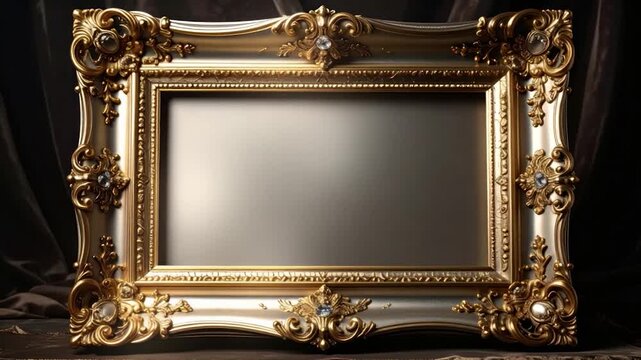 Ornate antique gold picture frame with decorative carvings and gemstone embellishments