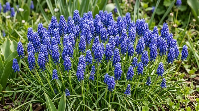 Vibrant Blue Grape Hyacinth Flowers in Spring Garden