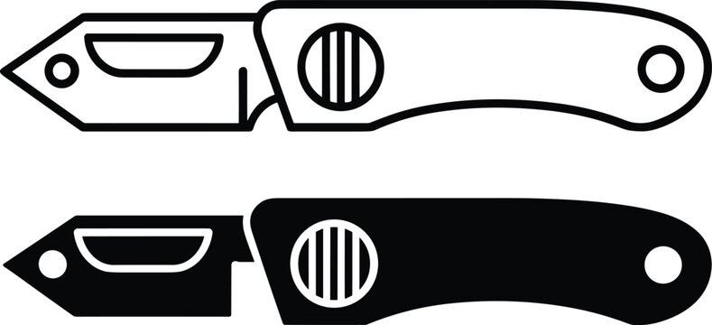 Minimalist folding pocket knife vector icons illustrating utility with clean lighting for tactical gear design concepts.