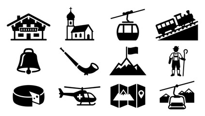 Alpine Culture and Tourism Silhouette Icons Set © Mediasegment