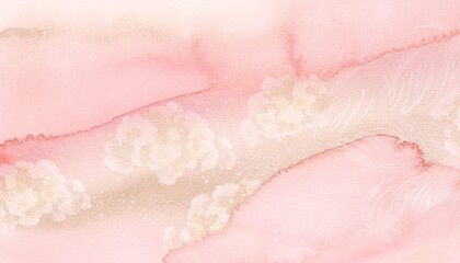 Fototapeta premium Soft pink watercolor with floral patterns created on paper during an art class in spring season in a studio setting