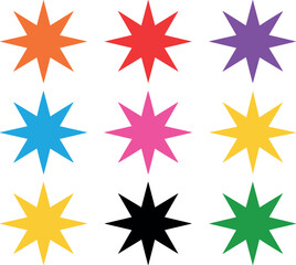 Obraz premium Set of colorful starburst and sunburst shapes with various pointed edges for badges labels price tags and promotional design isolated vector illustration