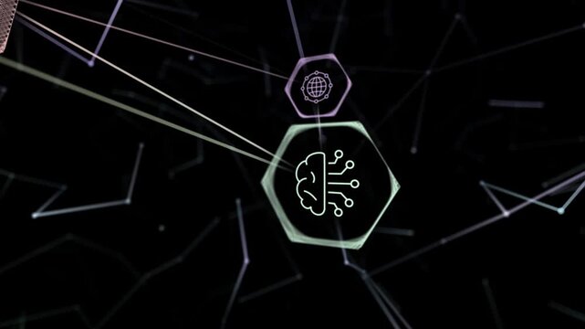 colorful glowing nodes connected by lines digital document and cloud storage futuristic design black technology 3D background