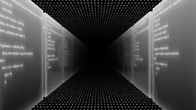 white color computer programming binary code sci fi tunnel futuristic design black seamless technology background