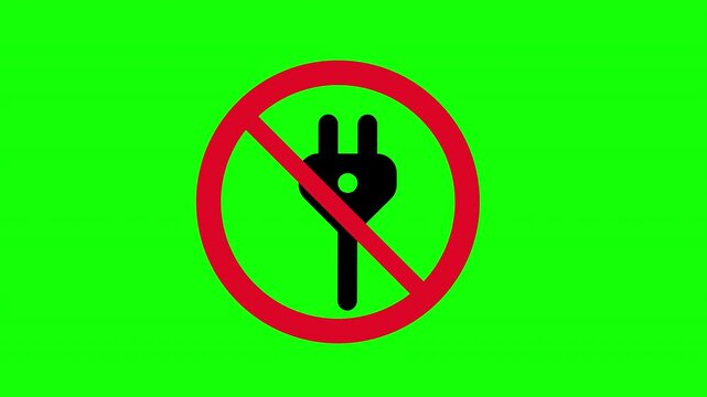 Forbidden Electric Plug Warning Icon Animation on Green Screen Background