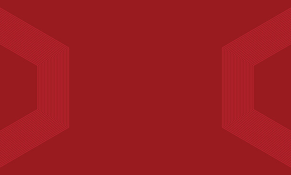 Red abstract background with symmetrical hexagon line frames on both sides. Geometric, technology, corporate, digital design, and modern wallpaper concept.