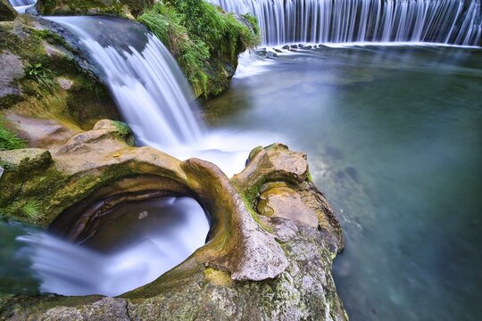 Monkey gorge with waterfall on the river T&ouml;ss, Winterthur, Canton Zurich, Switzerland