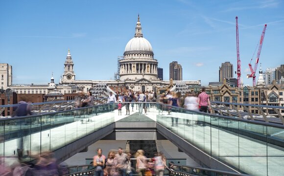 Millenium Bridge and St Paul's Cathedral, Motion Blur, London, England, Great Britain