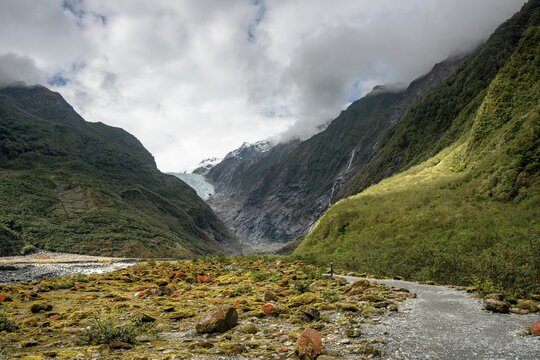 Hiking trail to the glacier, glacier tongue, Franz Josef Glacier, West Coast, South Island, New Zealand