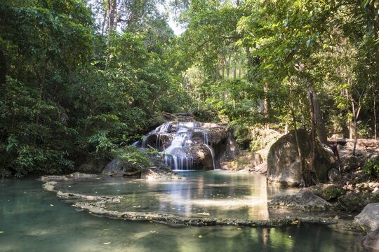 Waterfall in Erawan National Park, Kanchanaburi Province, Thailand
