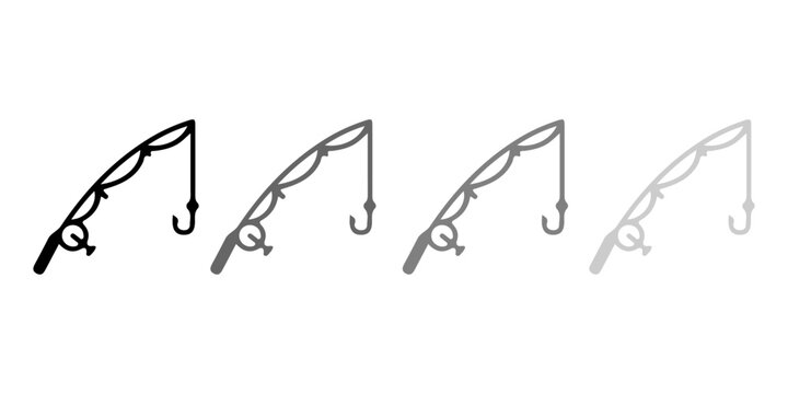 Fishing Rod Icon Set With Hook Silhouettes in Progressive Opacity for Web and Print