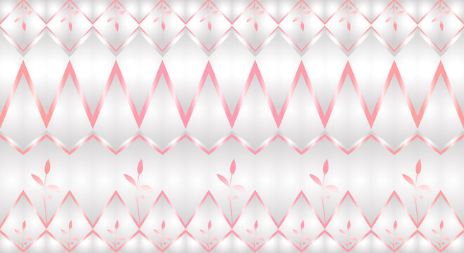 Decorative white background featuring pink chevron pattern with metallic borders and delicate botanical plant branch illustrations.