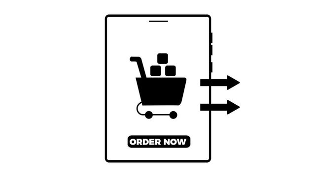 Online shopping concept with shopping cart and order now button on smart phone screen