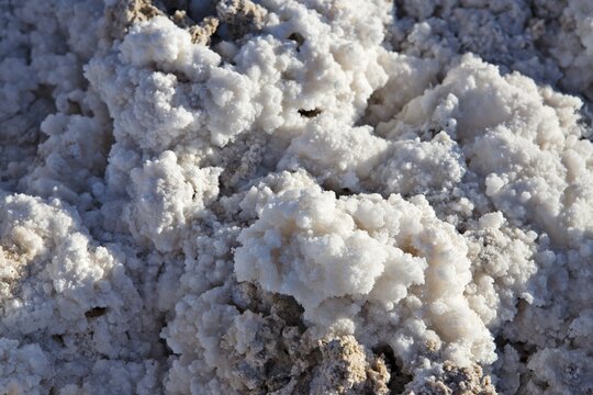 Salt formations covering the ground of the Reserva Nacional los Flamencos at the Salar de Atacama salt flats, Regi&oacute;n de Antofagasta, Chile, South America