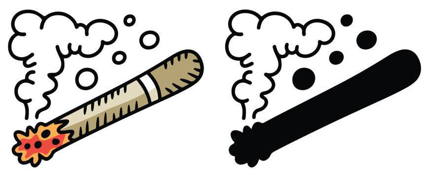 Smoking Cigar Vector, Burning Cigarette Cartoon, Weed Joint Illustration, Retro Smoke Graphic T-Shirt Design