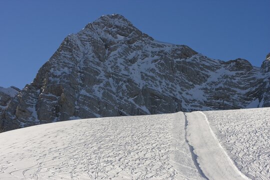 Tracks left in deep snow, Dachstein Glacier, Dachstein Massif, Styria, Austria, Europe
