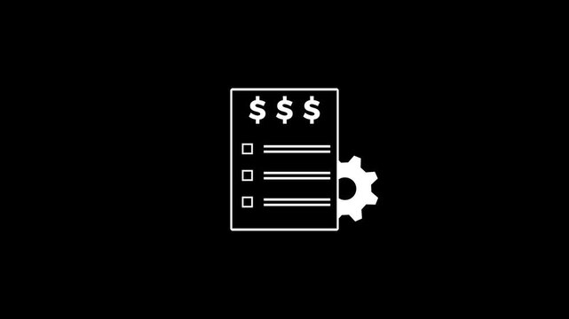 Financial bill invoice with dollar symbols and gear settings icon on black background