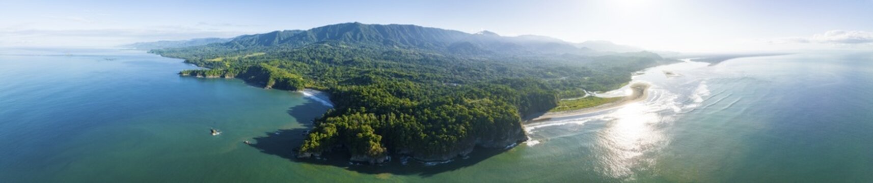 Aerial view, ocean and coast with rainforest, Playa Ventanas, Puntarenas province, Costa Rica
