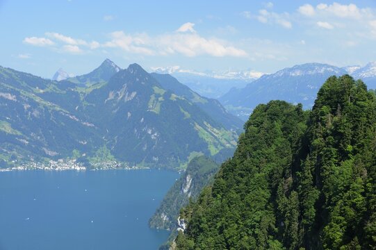 View from Buergenstock Mountain onto Lake Lucerne and the Alps, Central Switzerland, Switzerland, Europe