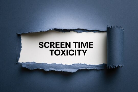 Screen Time Toxicity revealed under a ripped paper surface
