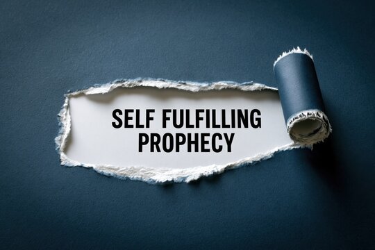 Self Fulfilling Prophecy psychological concept with torn paper
