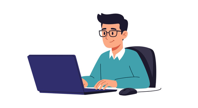 Man sitting at desk with laptop.