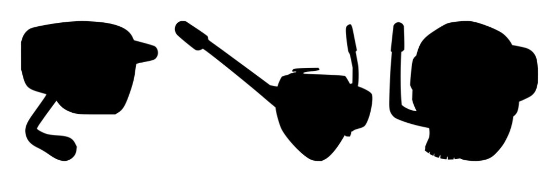 Snorkel set with black silhouette on white background and simple line art featuring snorkel, marine gear, diver with rebreather and water