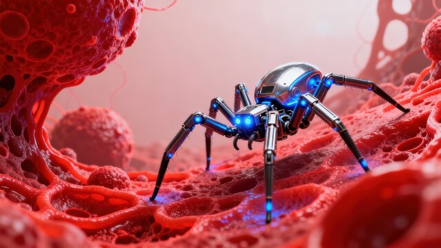 Cybernetic spider in red environment