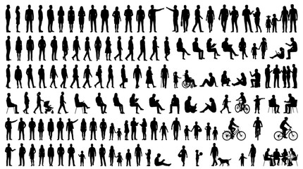 CAD block library of human figures in silhouette for architectural designs and urban planning, offering diverse poses and activities © kasun