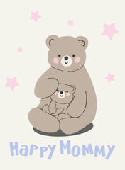 Mama baby bear sitting with heartwarming love coquette illustration © GuitaRies