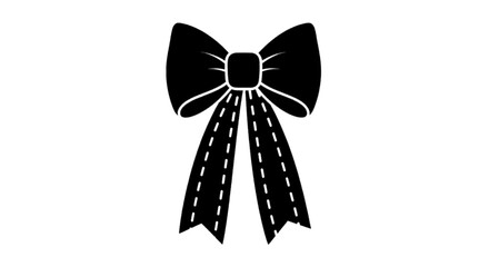 Obraz premium Vector illustration of black bow icon with stitched ribbon tails on a transparent background