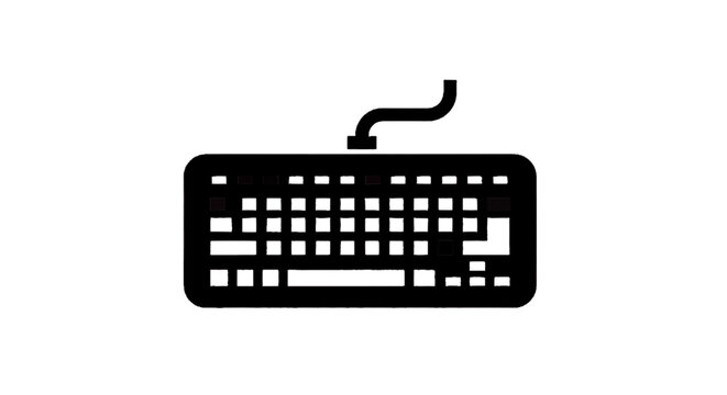 Vector illustration of black silhouette icon of a computer keyboard with a cable attached on a on a transparent background
