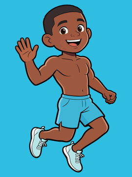 Happy Black Teenage Athlete Waving and Jumping