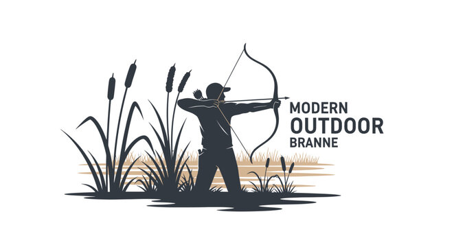 Archer aiming bow and arrow in silhouette against a natural background.