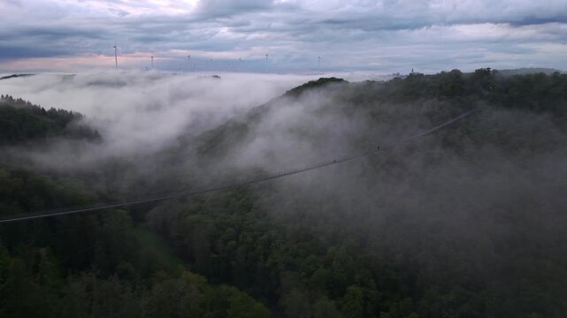Fog covers Mosel Valley in Germany during early morning hours