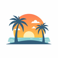 Obraz premium Tropical Sunset with Palm Trees and Ocean