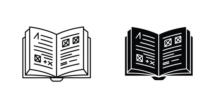 Open book with text and checkmarks for manual or guide icon user guide data sheet instructions