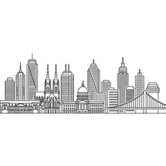 Obraz premium Urban skyline silhouette illustration with buildings and structures