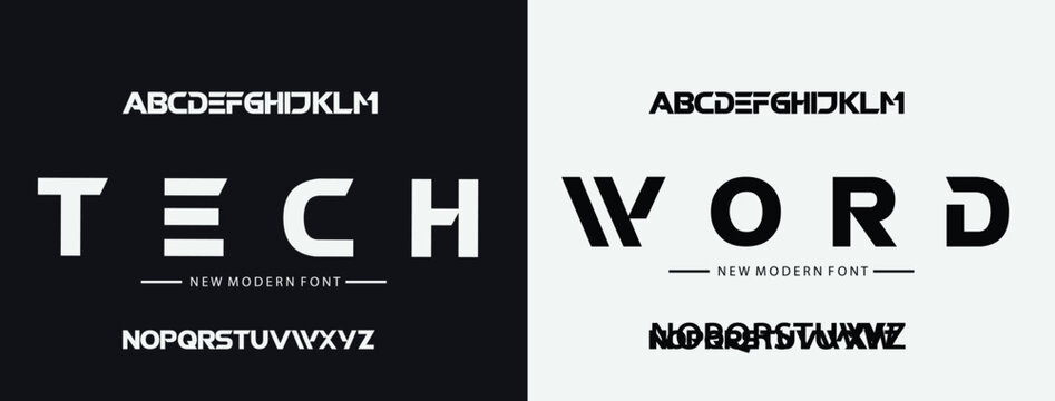 Digital fashion future creative logos fonts. Minimalist style letters for logo, headline, poster, music or movie cover.Electronic, techno.