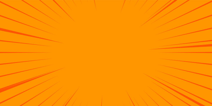 Orange comic book background with dynamic zoom speed lines manga style sunburst radial explosion effects bright pop art vector illustration template