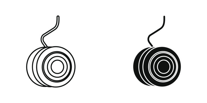 Classic yo toy outline and filled icons set with line art childhood recreation entertainment