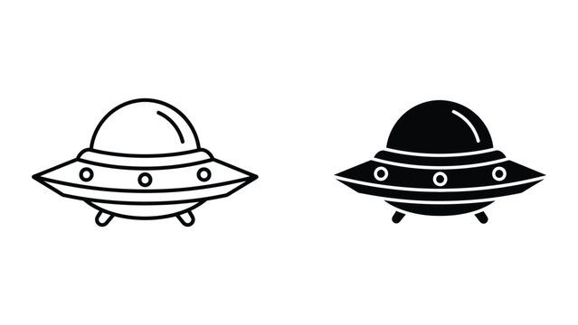 Black and white flying saucer ufo icons